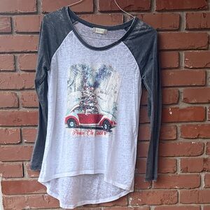 Altar'd State Charcoal and White Holiday Long Sleeve Tee